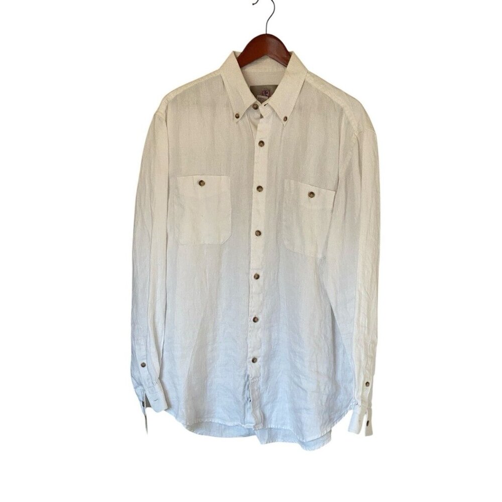 The Territory Ahead White Long Sleeve Linen Shirt Button Down Men's L